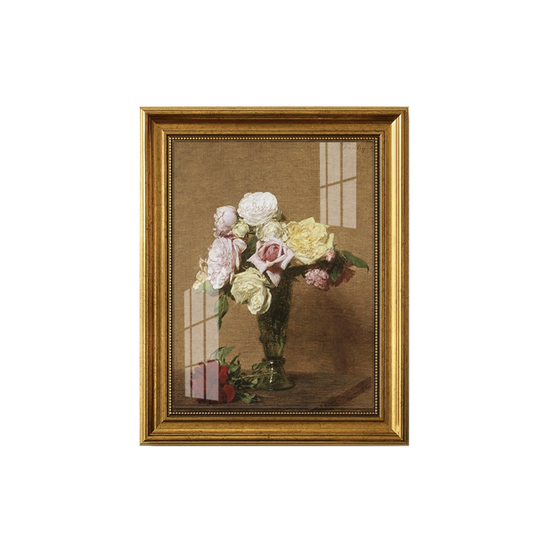 Antique "Still Life with Roses in a Fluted Vase" Painting