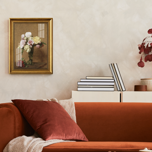 Antique "Still Life with Roses in a Fluted Vase" Painting