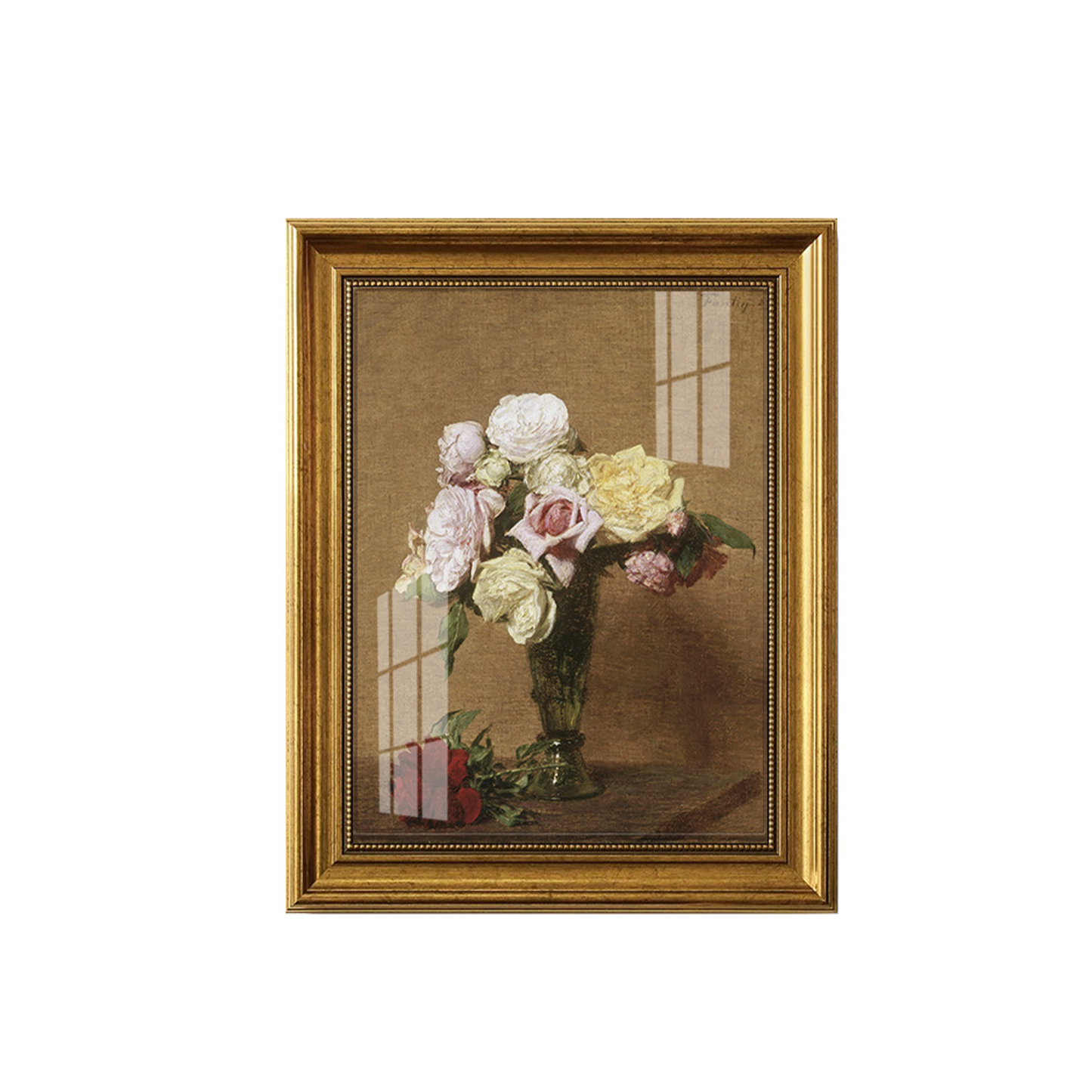Antique "Still Life with Roses in a Fluted Vase" Painting